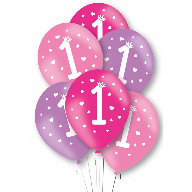 6PK 27cm AGE 1 PINK BALLOONS