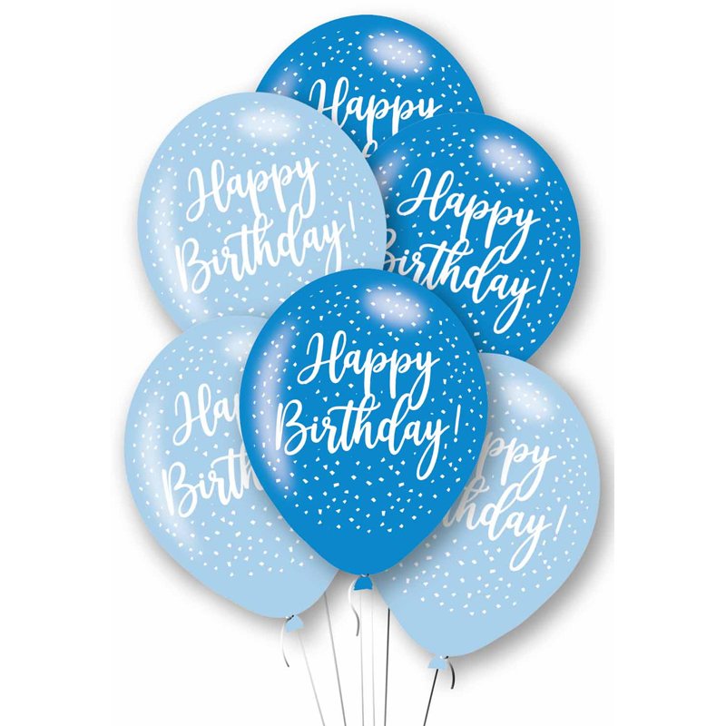 6PK 27cm HAPPY BIRTHDAY BLUE BALLOONS