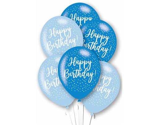 6PK 27cm HAPPY BIRTHDAY BLUE BALLOONS
