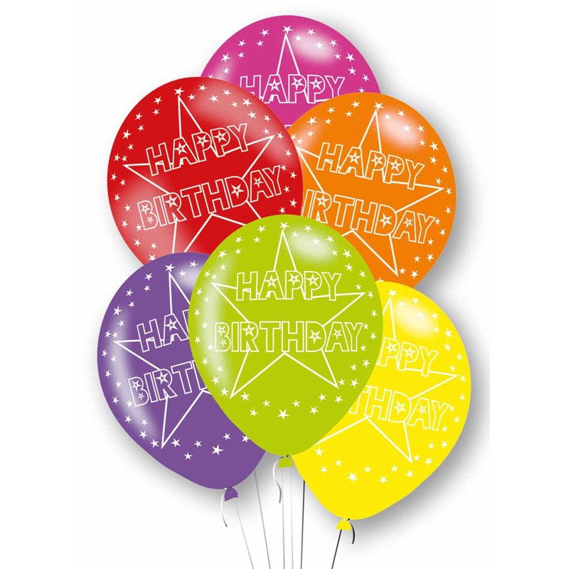 6PK 27cm HAPPY BIRTHDAY BALLOONS