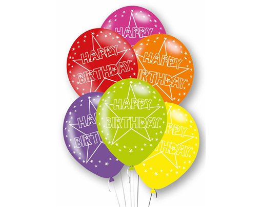 6PK 27cm HAPPY BIRTHDAY BALLOONS