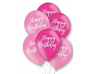 6PK 27cm PINK BIRTHDAY BALLOONS