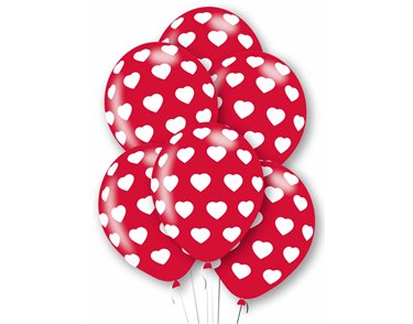 6PK 27cm POLKA HEARTS BALLOONS