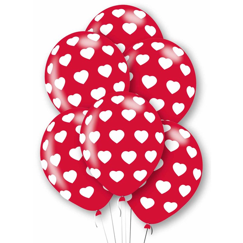 6PK 27cm POLKA HEARTS BALLOONS