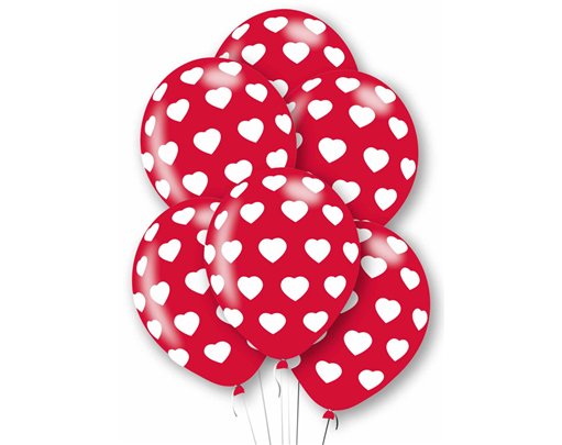 6PK 27cm POLKA HEARTS BALLOONS