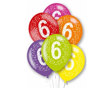 6PK 27cm AGE 6 BALLOONS