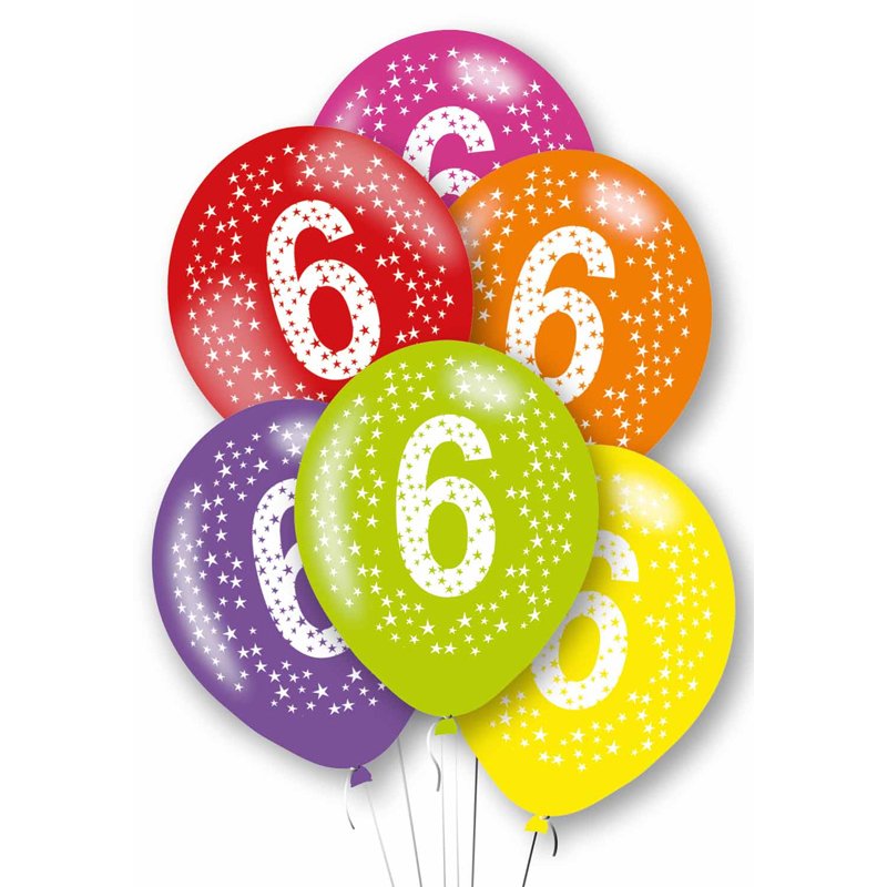 6PK 27cm AGE 6 BALLOONS