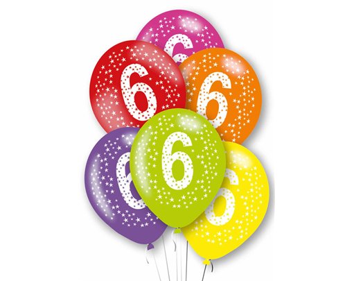6PK 27cm AGE 6 BALLOONS