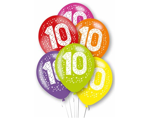 6PK 27cm AGE 10 BALLOONS