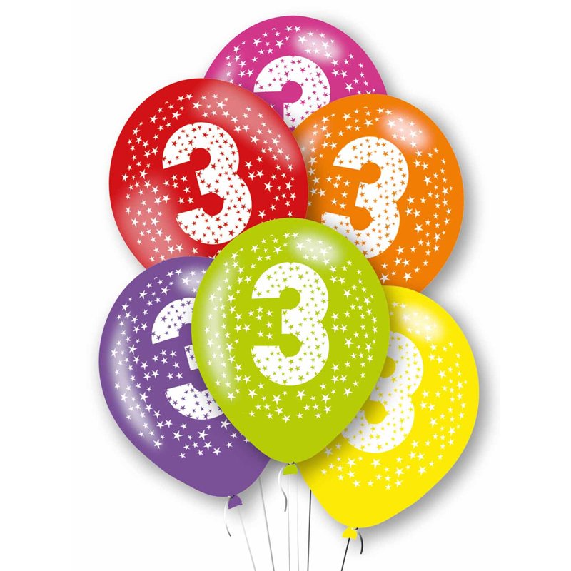 6PK 27cm AGE 3 BALLOONS