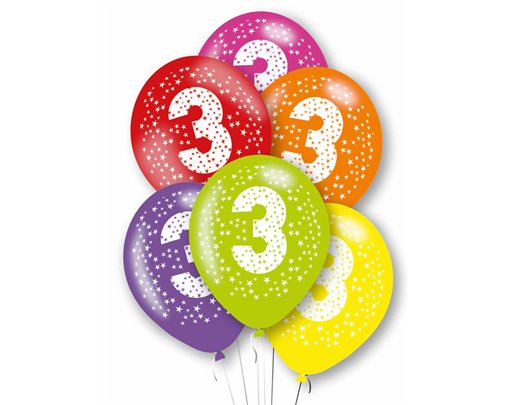 6PK 27cm AGE 3 BALLOONS
