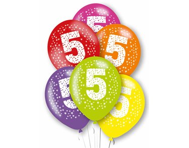 6PK 27cm AGE 5 BALLOONS