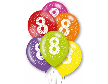 6PK 27cm AGE 8 BALLOONS