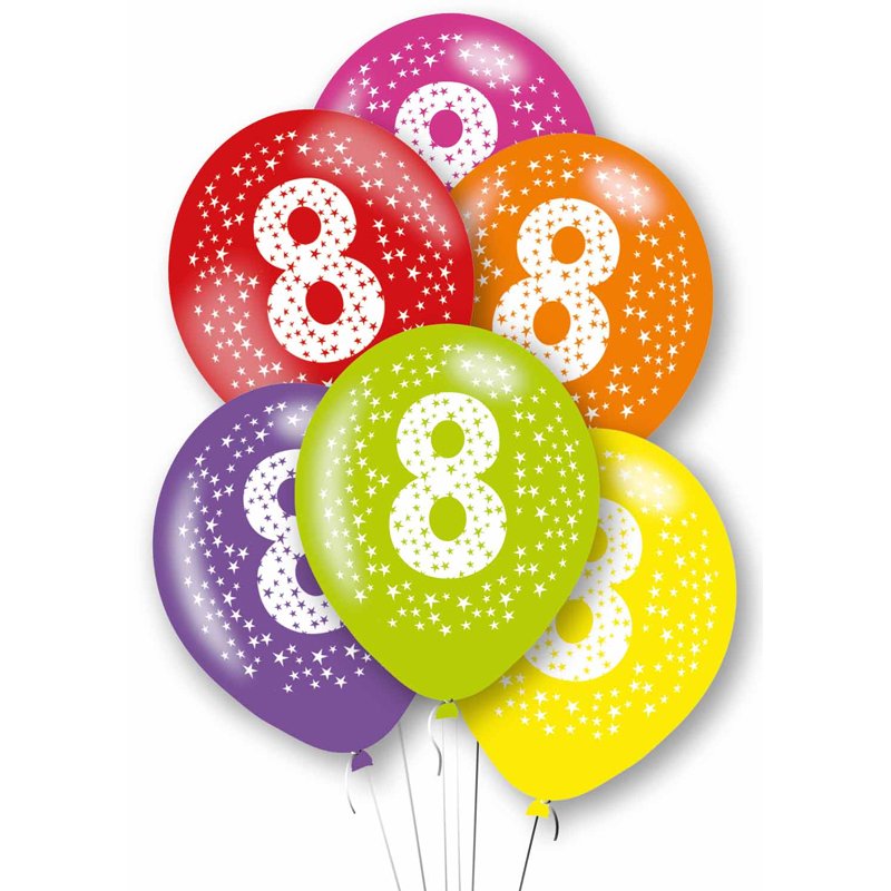 6PK 27cm AGE 8 BALLOONS