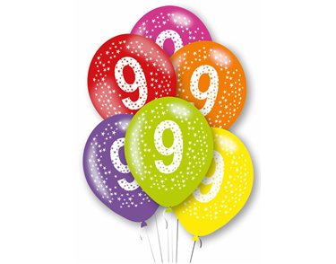 6PK 27cm AGE 9 BALLOONS