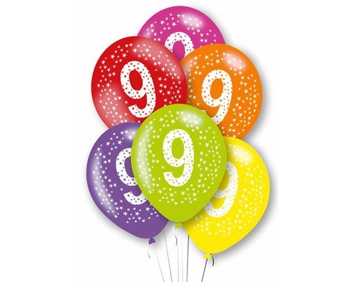 6PK 27cm AGE 9 BALLOONS