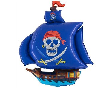 30IN BLUE PIRATE SHIP SHAPED FOIL BALLOON