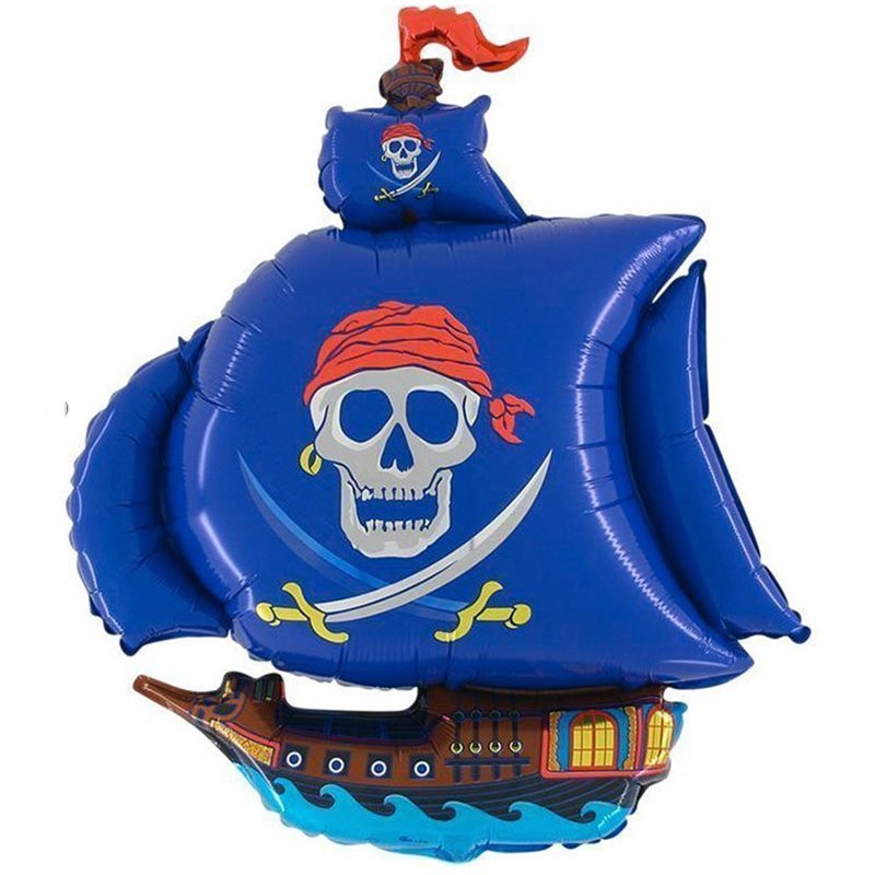 30IN BLUE PIRATE SHIP SHAPED FOIL BALLOON