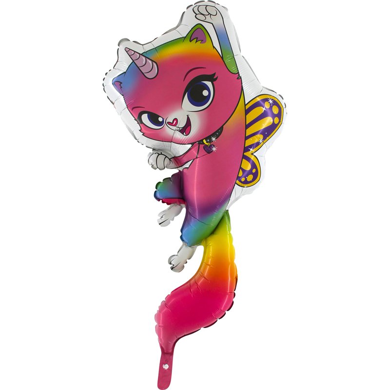 40IN RAINBOW BUTTERFLY CAT SHAPED FOIL BALLOON