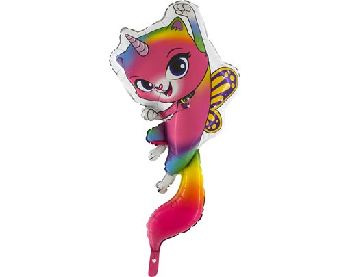 40IN RAINBOW BUTTERFLY CAT SHAPED FOIL BALLOON