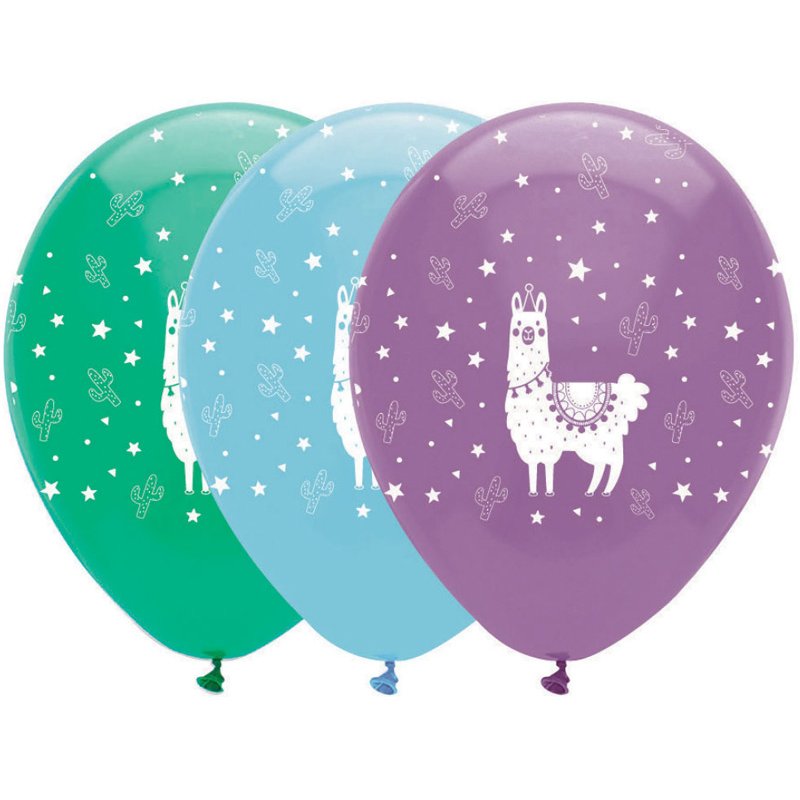 6PK 12in LLAMA PARTY LATEX BALLOONS