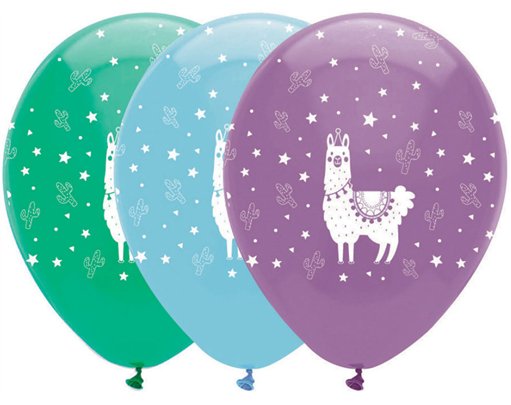 6PK 12in LLAMA PARTY LATEX BALLOONS