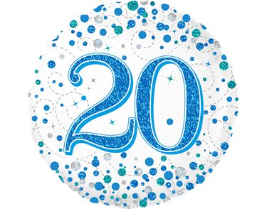18in 20TH SPARKLING FIZZ BIRTHDAY BLUE FOIL BALLOON