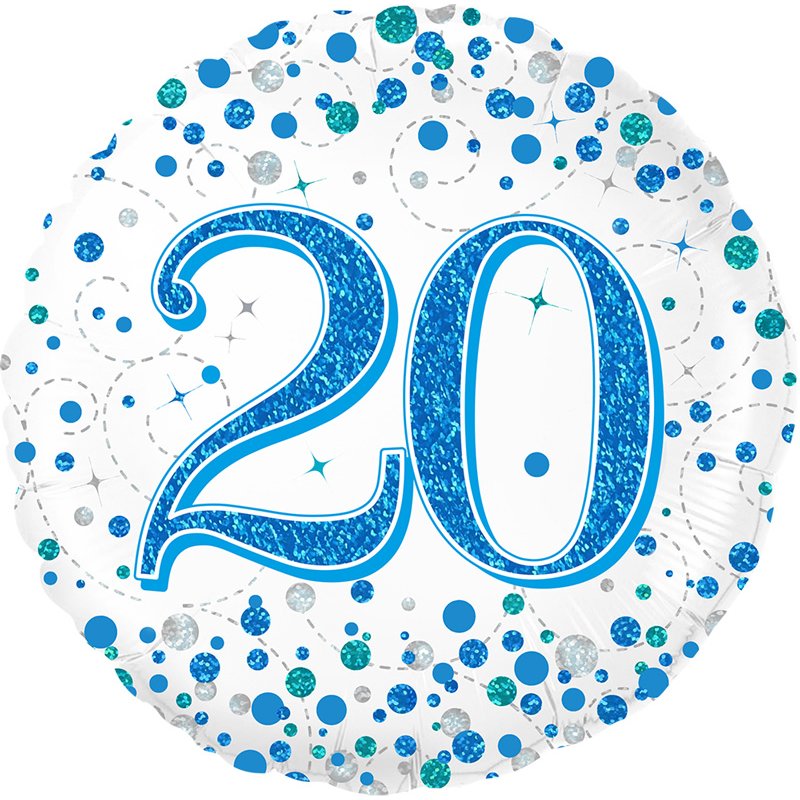 18in 20TH SPARKLING FIZZ BIRTHDAY BLUE FOIL BALLOON