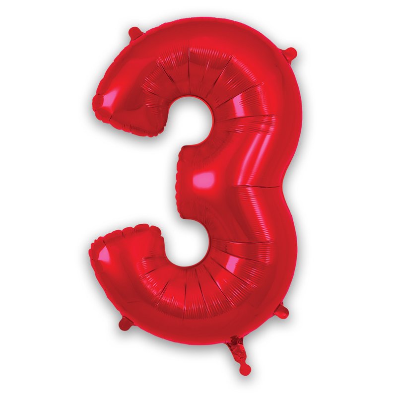 34in NUMBER 3 RED FOIL BALLOON