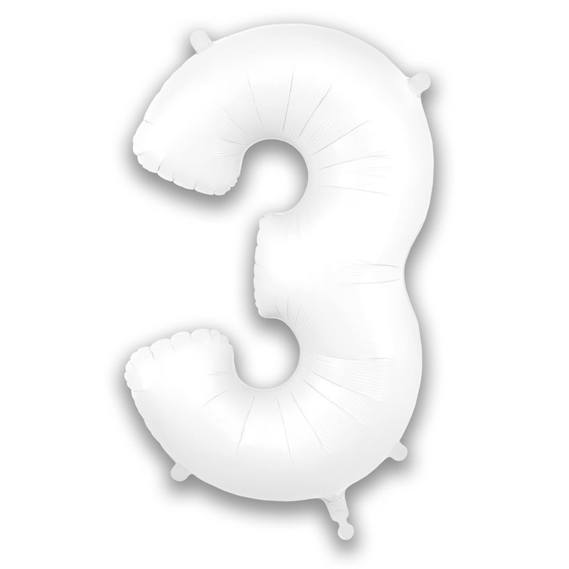 34in NUMBER 3 MATTE WHITE FOIL BALLON