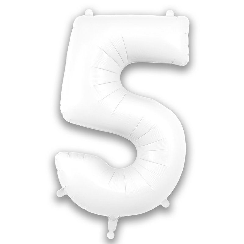 34in NUMBER 5 MATTE WHITE FOIL BALLOON