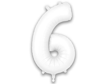 34in NUMBER 6 MATTE WHITE FOIL BALLOON