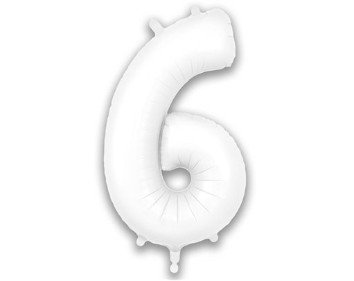 34in NUMBER 6 MATTE WHITE FOIL BALLOON