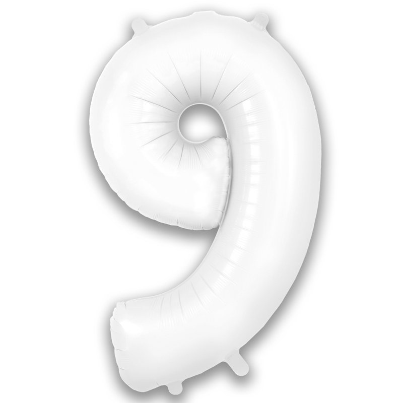 34in NUMBER 9 MATTE WHITE FOIL BALLOON
