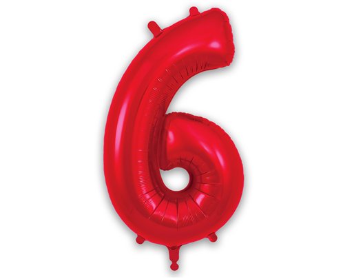 34in NUMBER 6 RED FOIL BALLOON