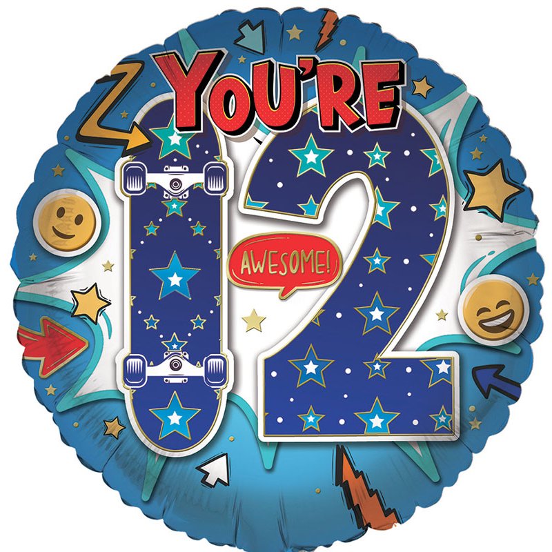 18in AGE 12 MALE FOIL BALLOON