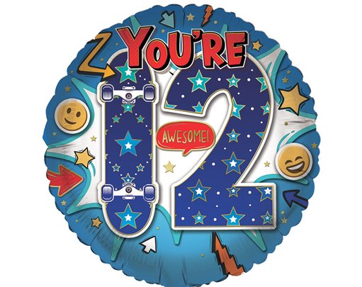 18in AGE 12 MALE FOIL BALLOON