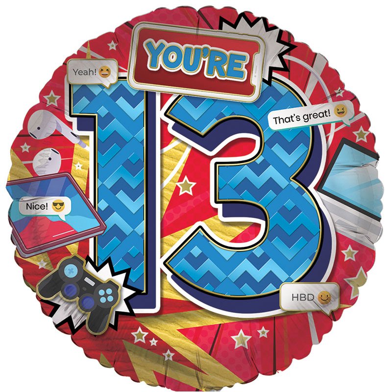 18in AGE 13 MALE FOIL BALLOON