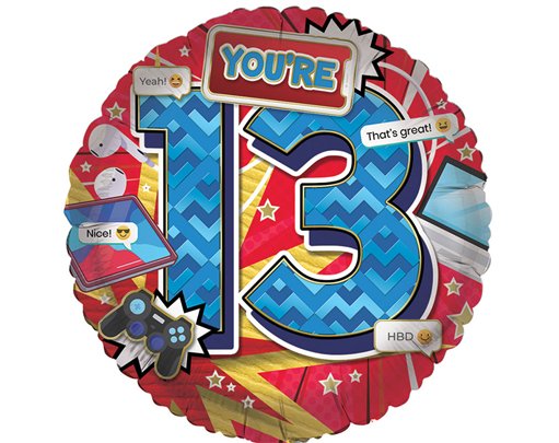18in AGE 13 MALE FOIL BALLOON