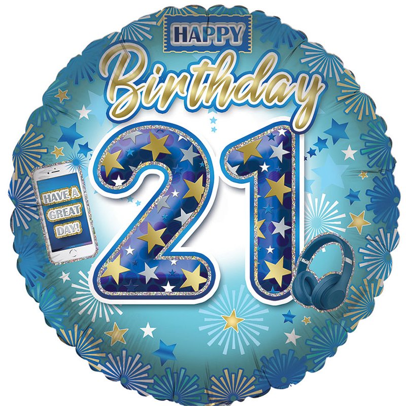 18in AGE 21 MALE FOIL BALLOON