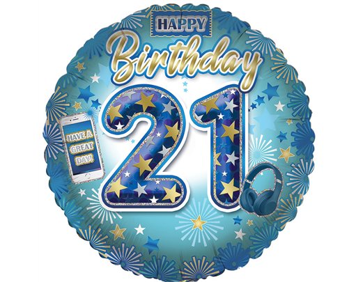 18in AGE 21 MALE FOIL BALLOON