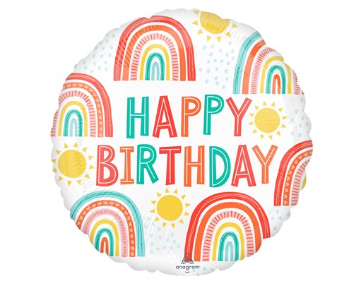 18in RETRO RAINBOW BIRTHDAY FOIL BALLOON