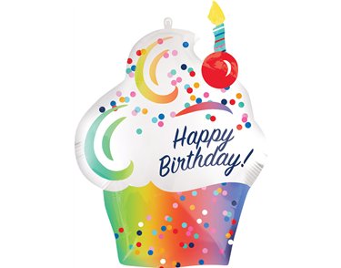 RAINBOW OMBRE CUPCAKE SUPERSHAPE FOIL BALLOON