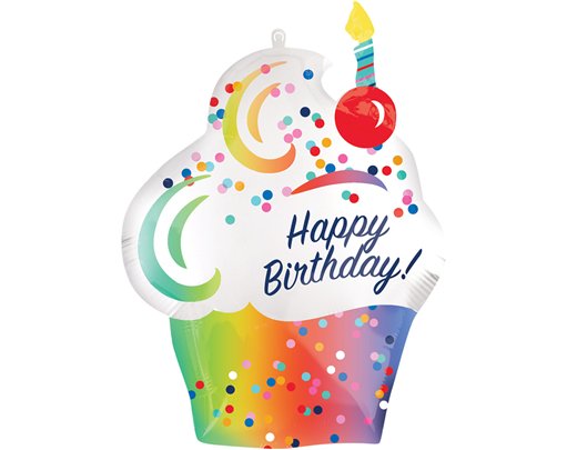 RAINBOW OMBRE CUPCAKE SUPERSHAPE FOIL BALLOON