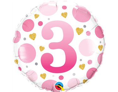 18in AGE 3 PINK DOTS FOIL BALLOON
