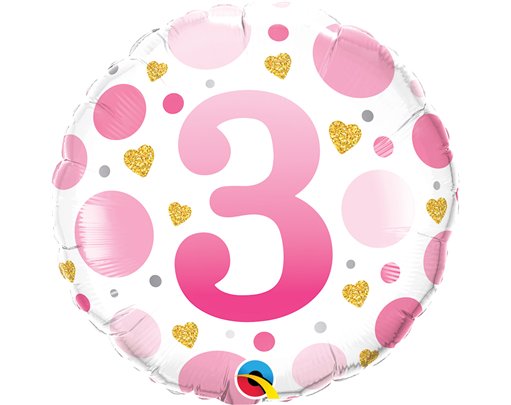 18in AGE 3 PINK DOTS FOIL BALLOON