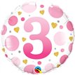18in AGE 3 PINK DOTS FOIL BALLOON
