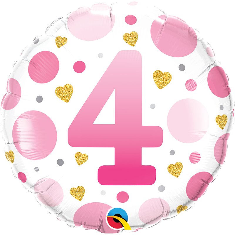 18in AGE 4 PINK DOTS FOIL BALLOON
