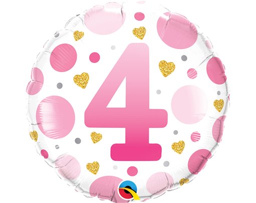18in AGE 4 PINK DOTS FOIL BALLOON
