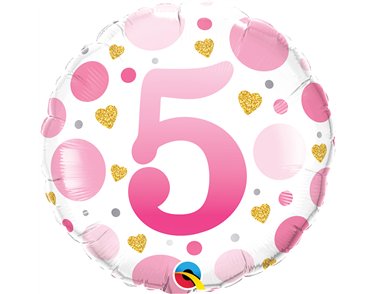 18in AGE 5 PINK DOTS FOIL BALLOON